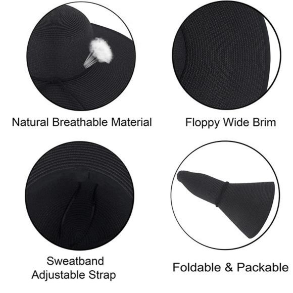 Women\'s Sun Straw Hat Wide Brim Summer Hat Foldable Roll up Floppy Beach Cap